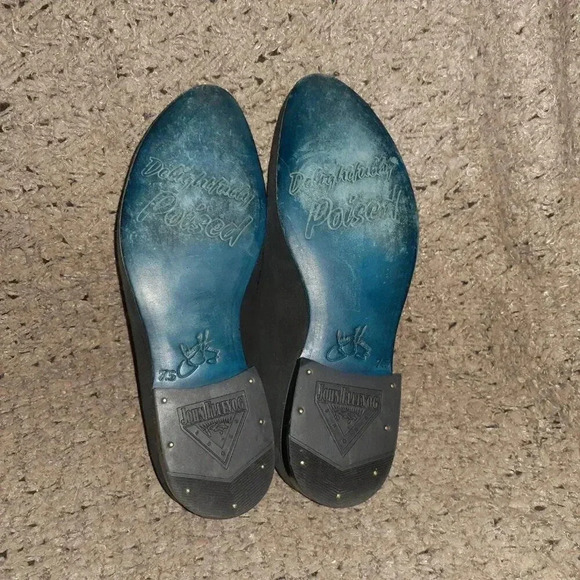 JOHN FLUEVOG-Kingsley-Black Waxed Suede-Laceless Oxford-SZ 7.5 Men-Near Mint - Picture 9 of 9